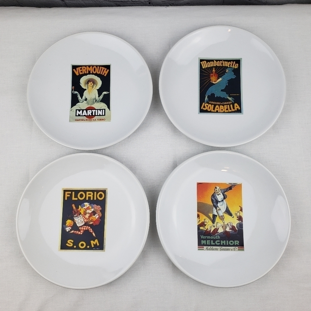 Pottery Barn Rare 2002 Vintage Movie Poster Liquor Salad Dessert Plates 4 Set #2